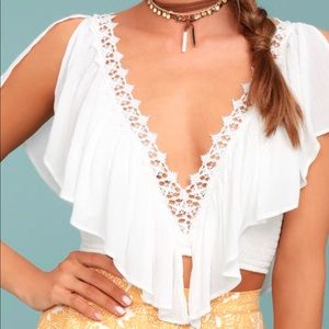 SATURDAY IN THE PARK WHITE LACE CROP TOP